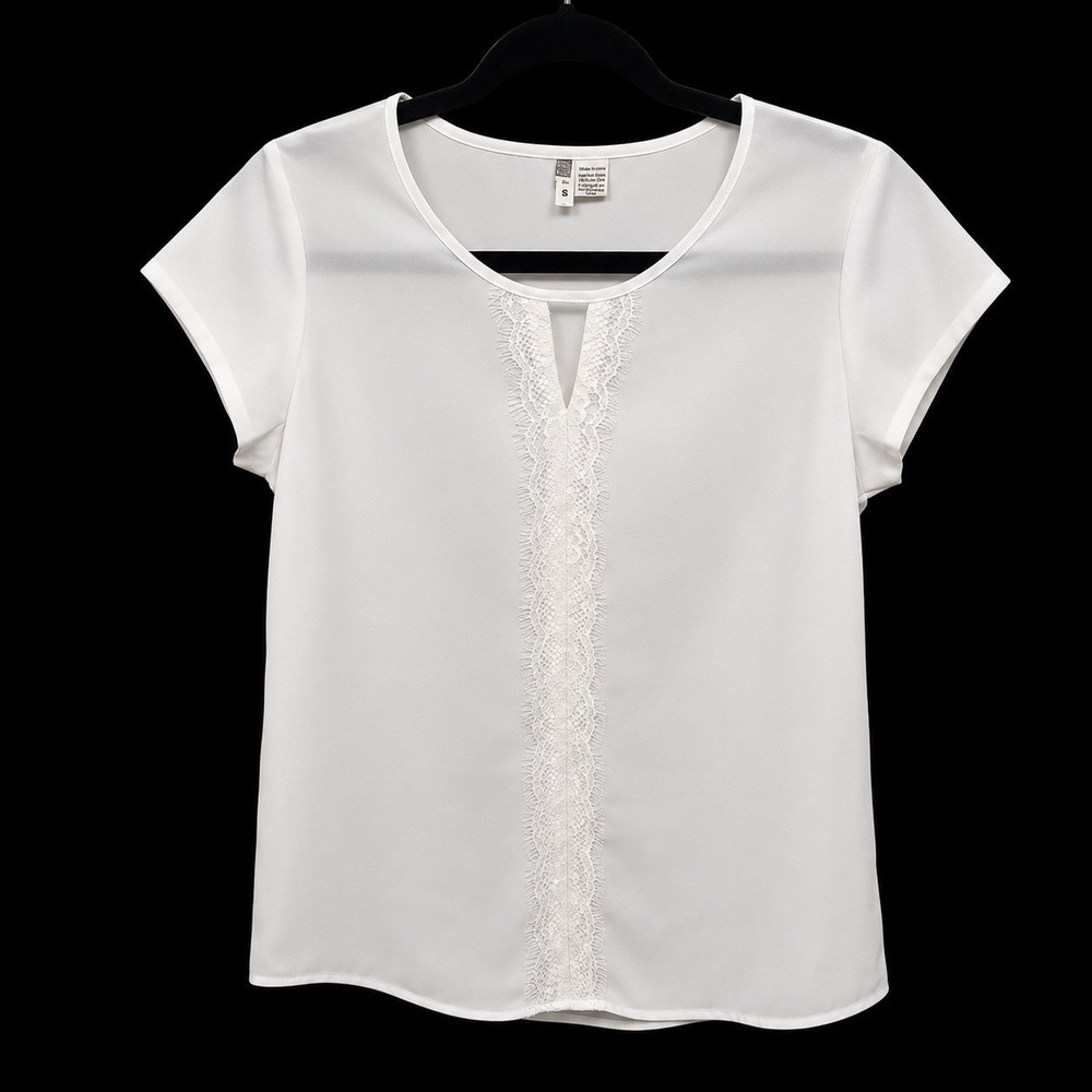 Japna Jrs./Size S Semi Sheer Blouse Ivory Short Sleeve, Bohemian, Versatile.